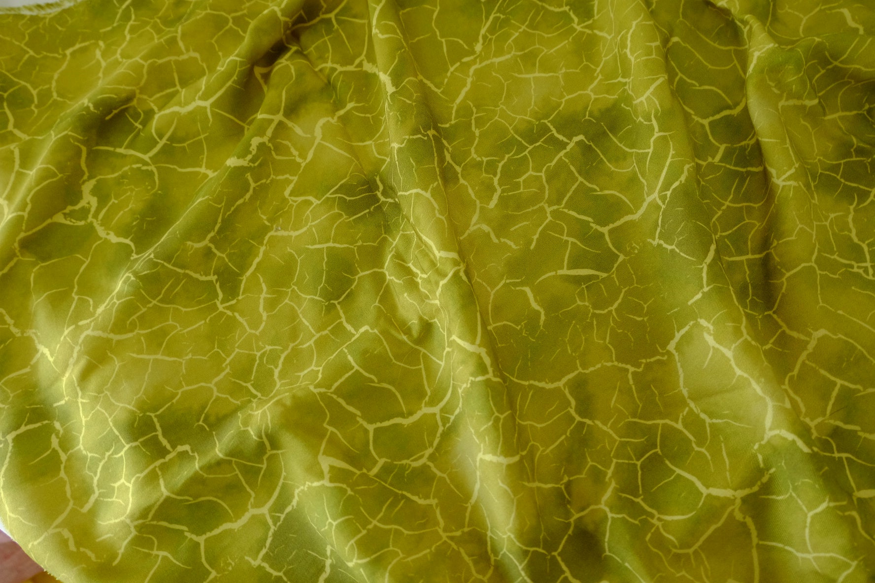 Pure Lyocell Twill Fabric – Olive Green Abstract Crackle Pattern – 3.3 yd