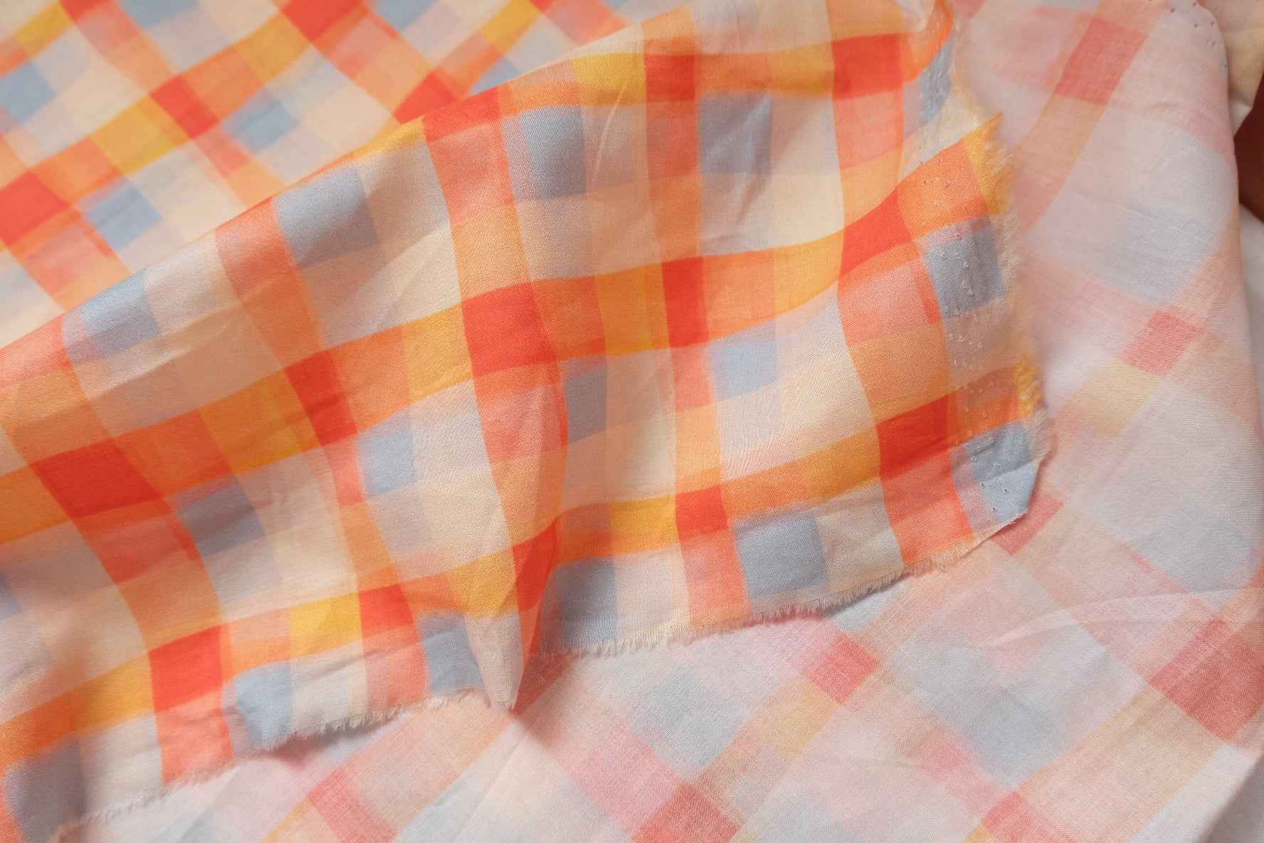 Pastel Plaid Cotton Poplin Fabric, Silky Lightweight Dress Weight, 2.52 Yards