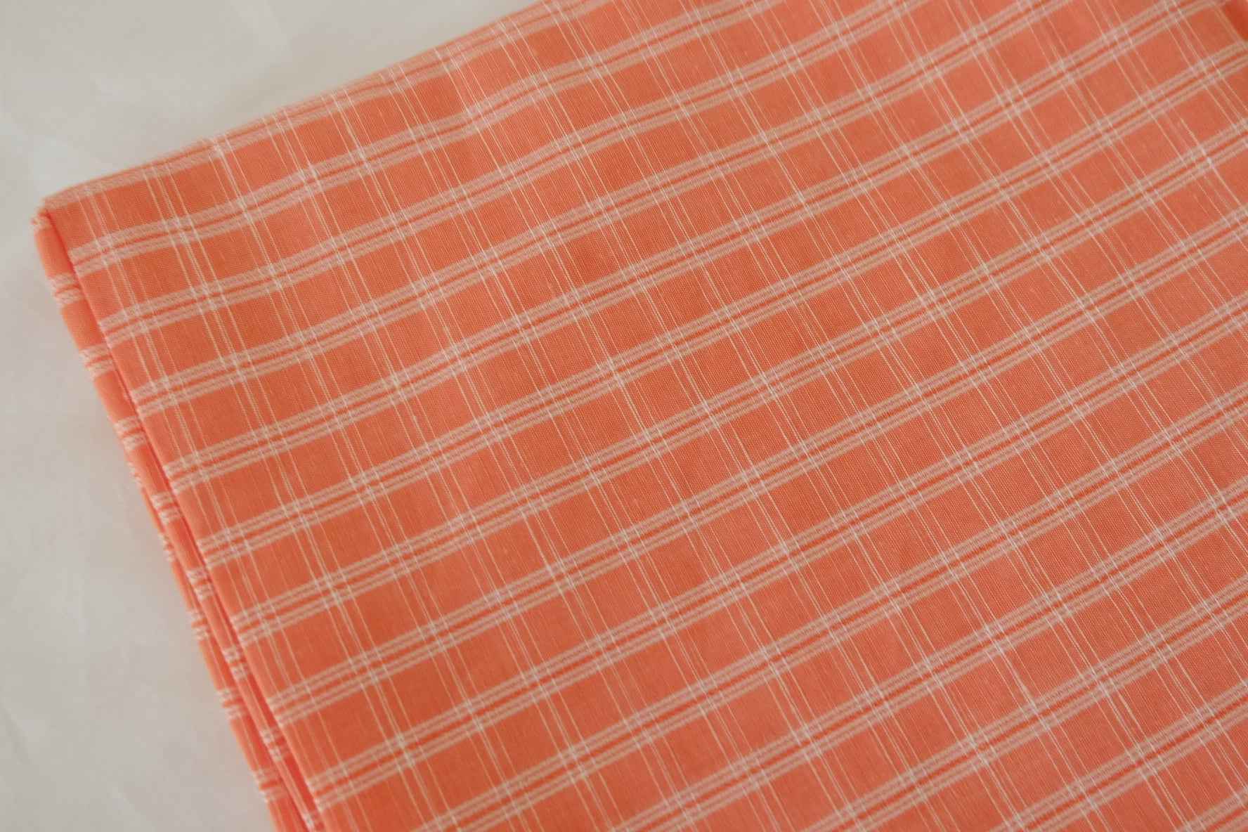 Linen Cotton Blend Gingham Fabric – Coral Orange Check – 1.6 yd