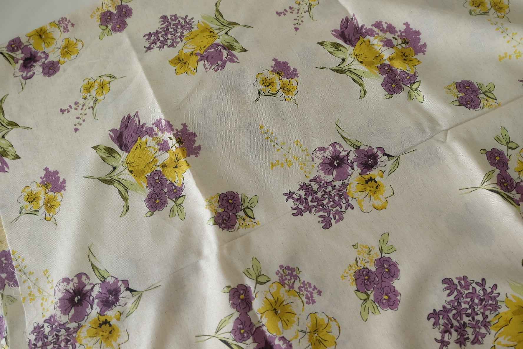 Purple & Yellow Floral Linen Cotton Blend Fabric – 3.3 yd
