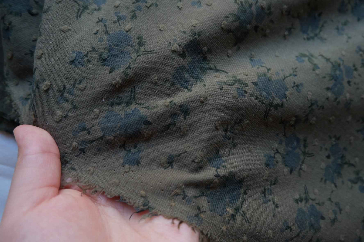 Vintage Blue Floral Textured Cotton Jacquard – 3.28 yd