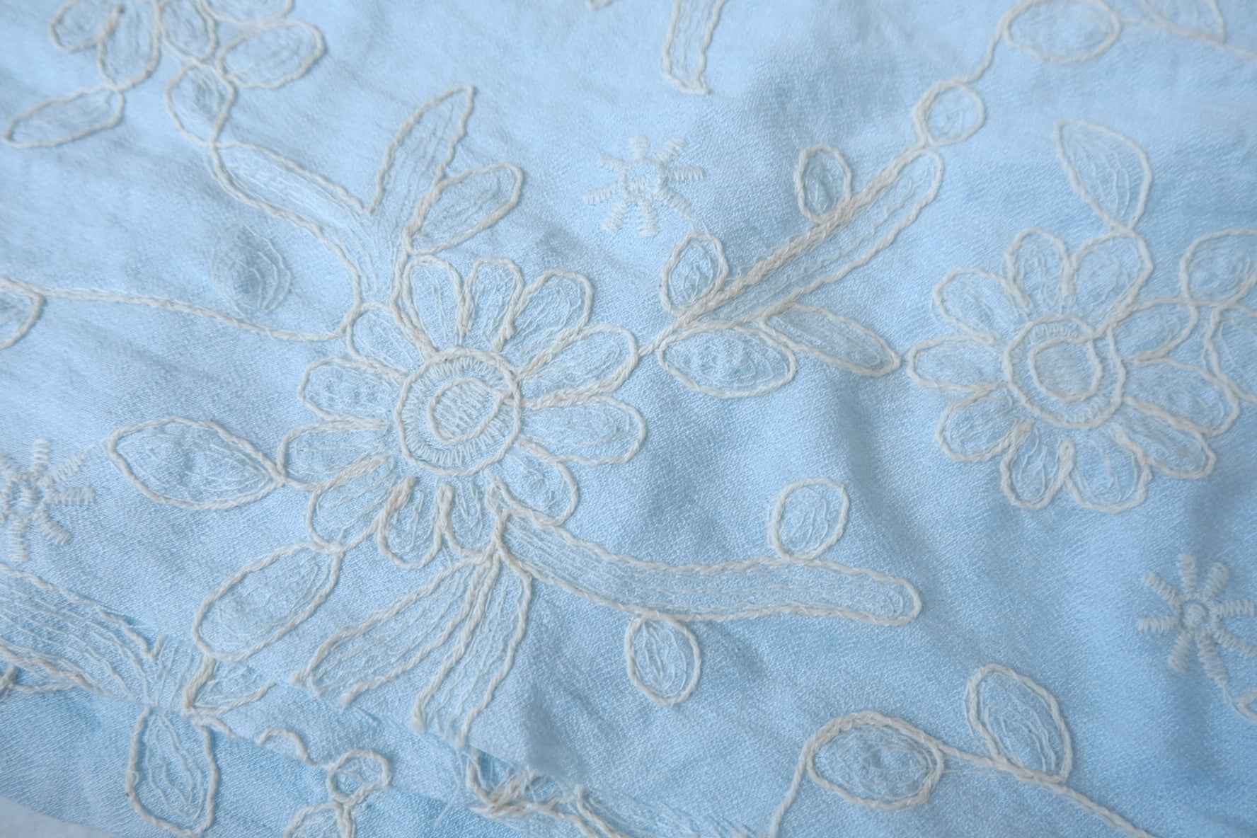 Blue Embroidered Tencel Linen Fabric - 2.19 yd