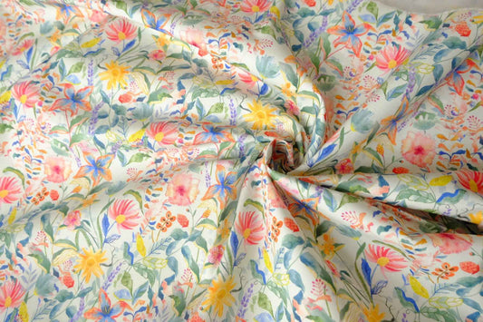 Colorful Floral Cotton Twill Fabric - 1.64 yd