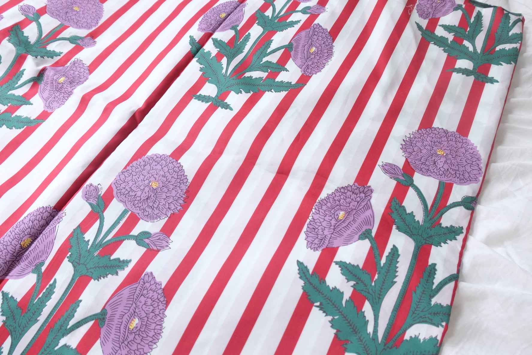 Bold Stripe Floral Cotton Fabric, Crisp 60s Dress Weight, 2.19 Yards/3.28 yards
