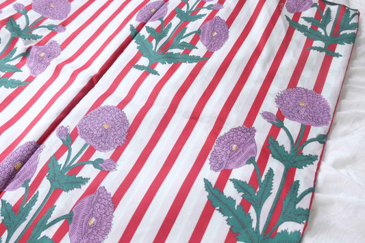 Bold Stripe Floral Cotton Fabric, Crisp 60s Dress Weight, 2.19 Yards/3.28 yards