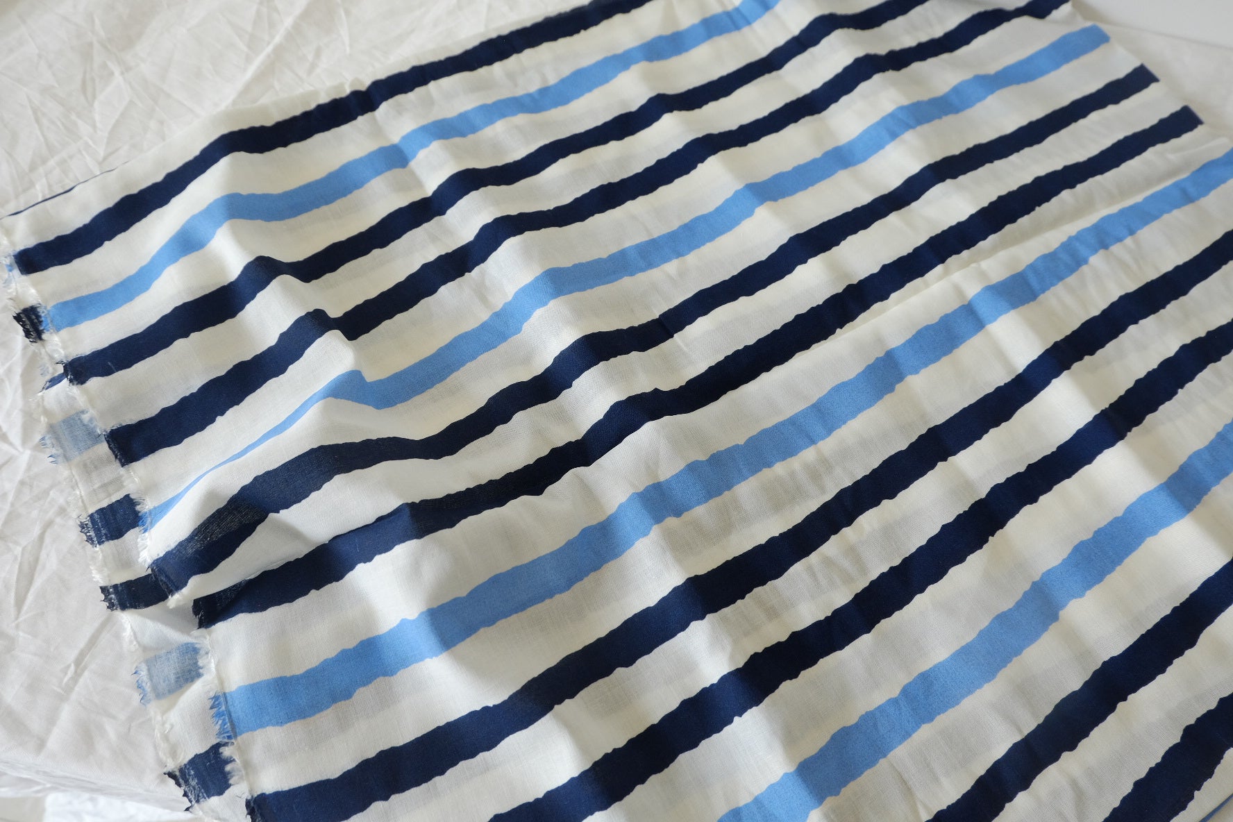 Painted Blue Stripe Pure Ramie Fabric, 2.19 Yards