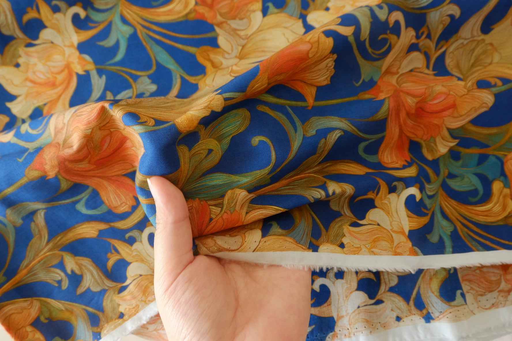 Blue Floral Cotton Voile Fabric – 2.7 yd
