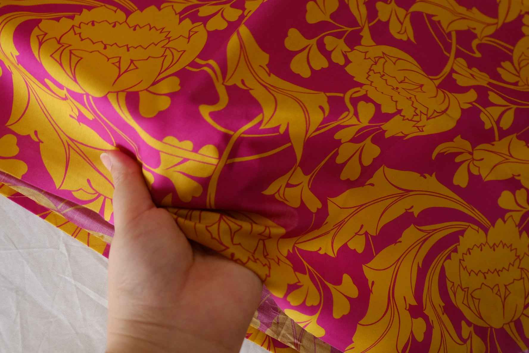 Fuchsia & Mustard Floral Cotton Lawn Fabric – 3.3 yd