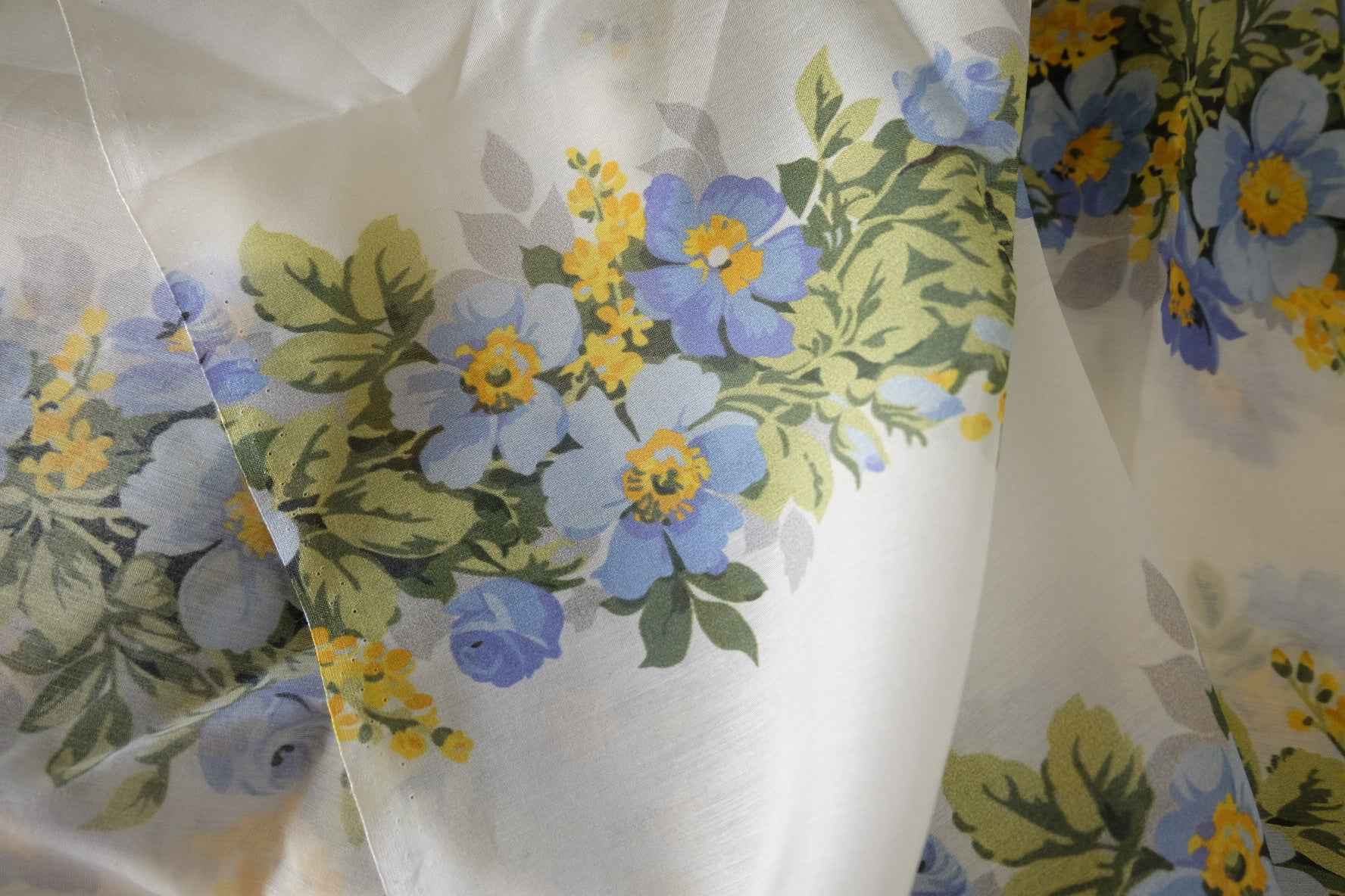 Blue Floral Cotton Silk Blend Fabric – 3.3 yd