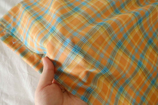Orange & Blue Yarn-Dyed Plaid Cotton Fabric – 2.2 yd