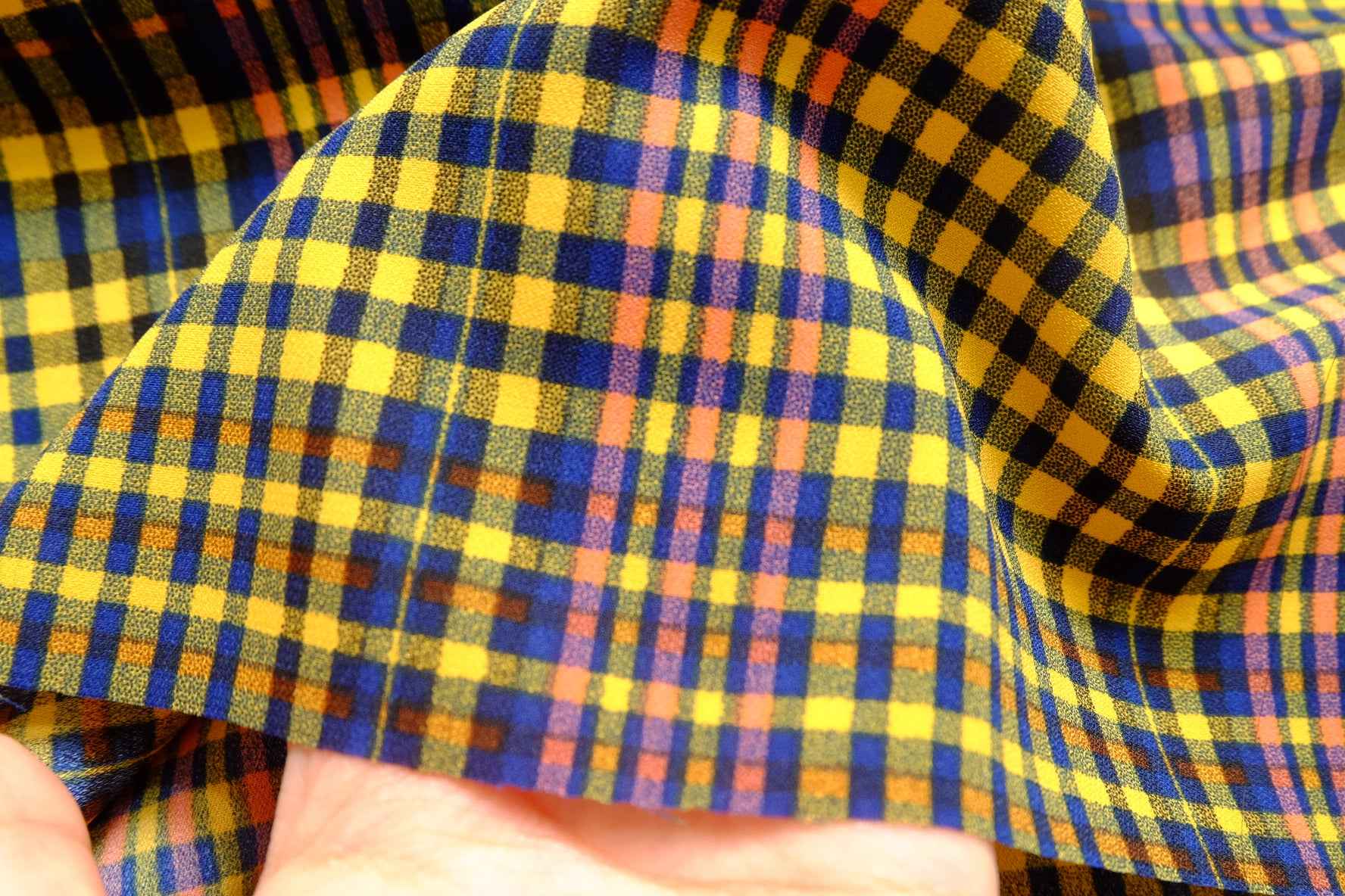 Bold Yellow Plaid Chiffon Fabric, Opaque Lightweight Dress Weight, 2.19 Yards