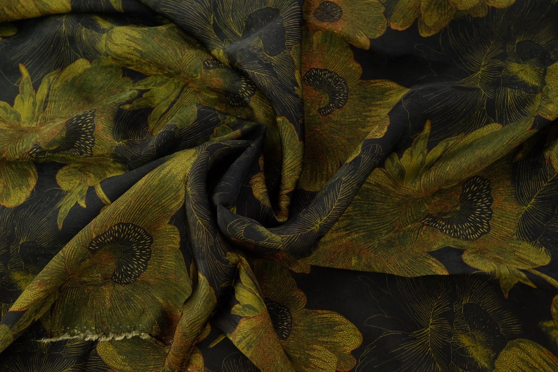 Dark Olive Floral Rayon Fabric – 3.3 yd