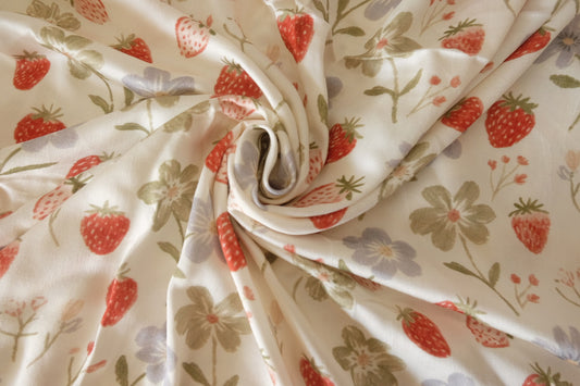 Strawberry Daydream – Silky Rayon Sateen Fabric – 3.28 yd