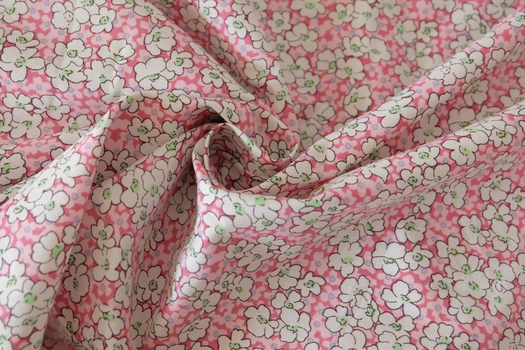 Soft Floral Cotton Lawn Fabric – Pink & Sage Green Options – 1.8 yd
