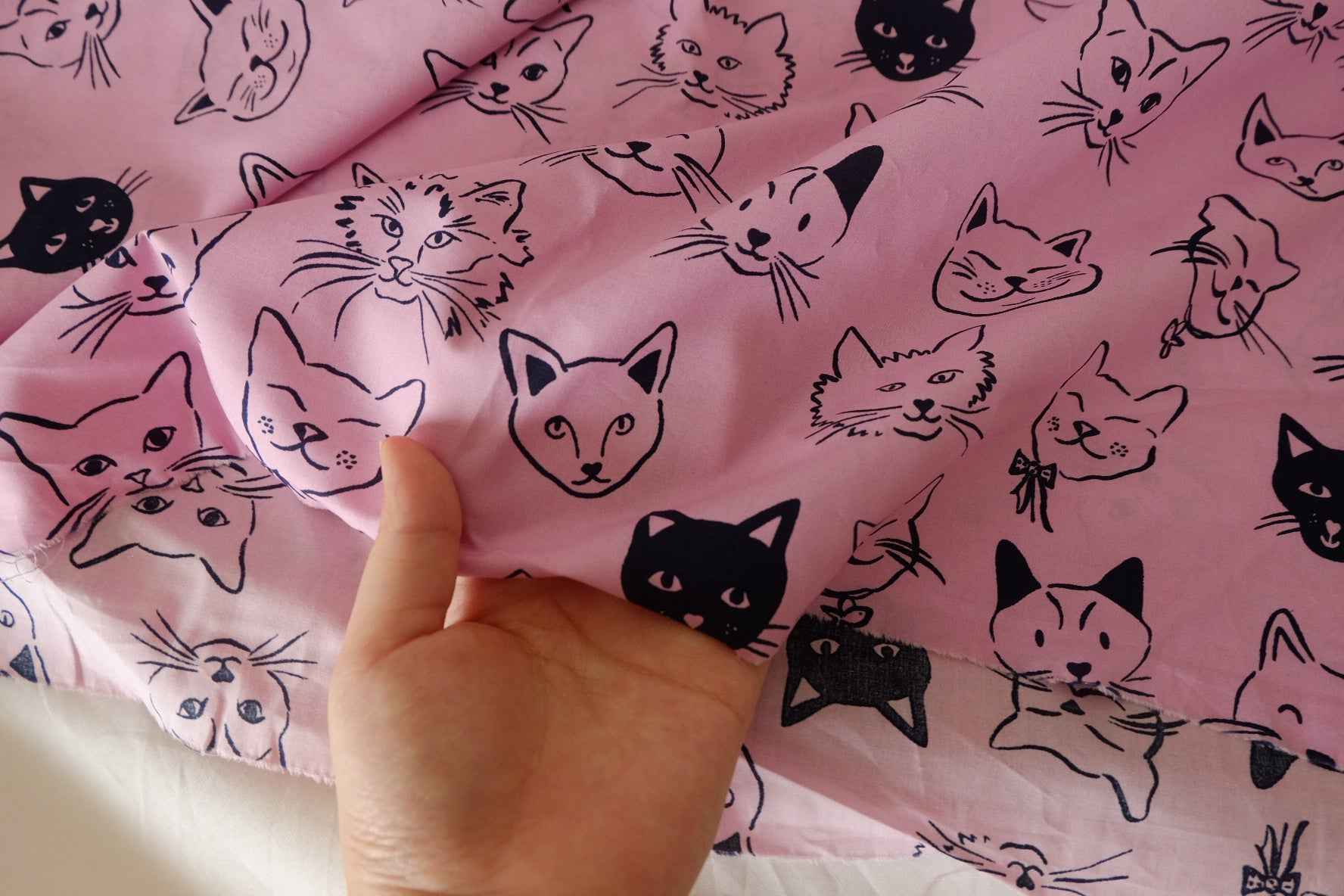 Black Cat Faces Cotton Poplin Fabric – 2.2 yd