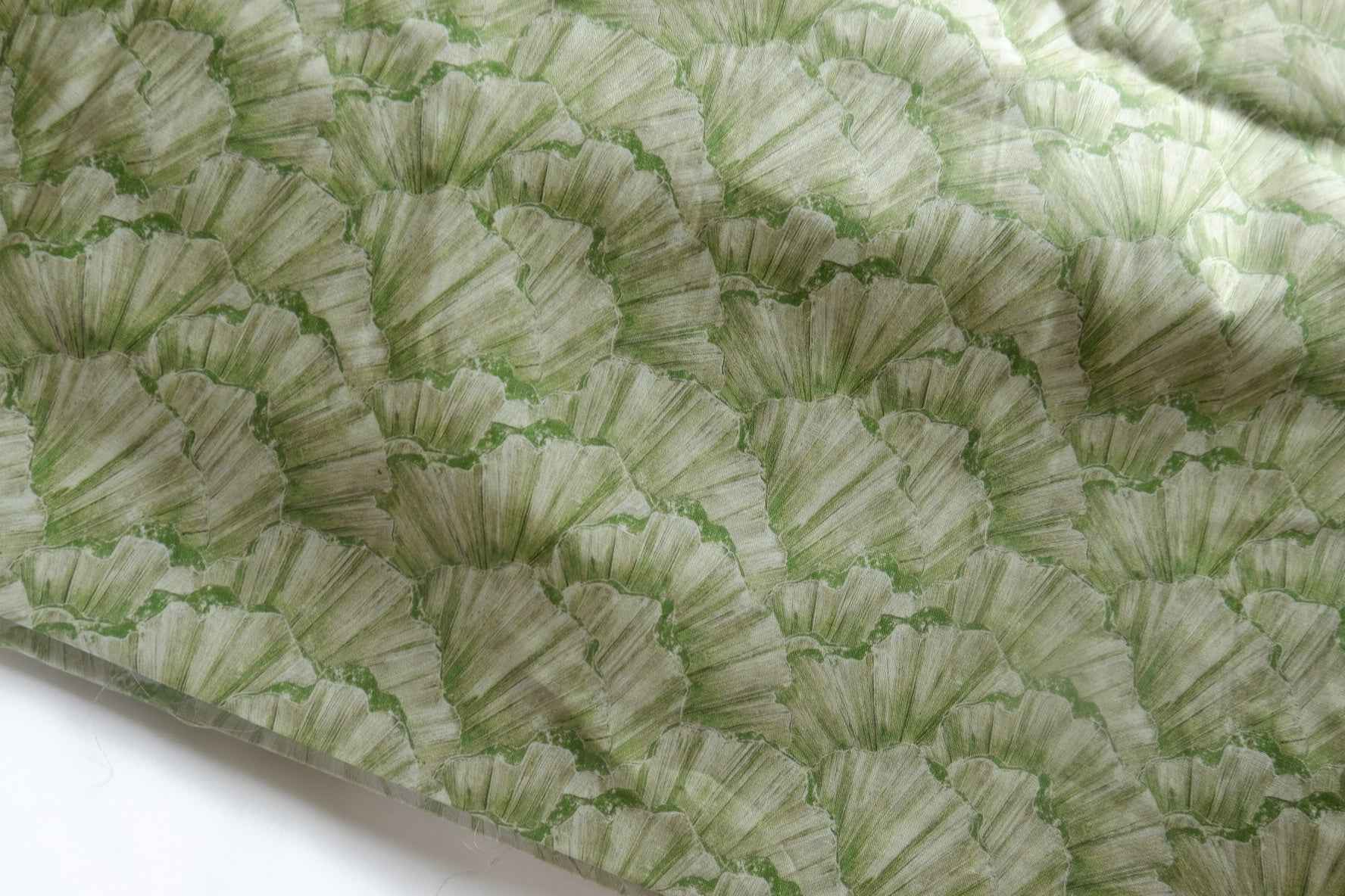 Green Fan Leaf Silky Cotton Lawn Fabric - 3.72 yd