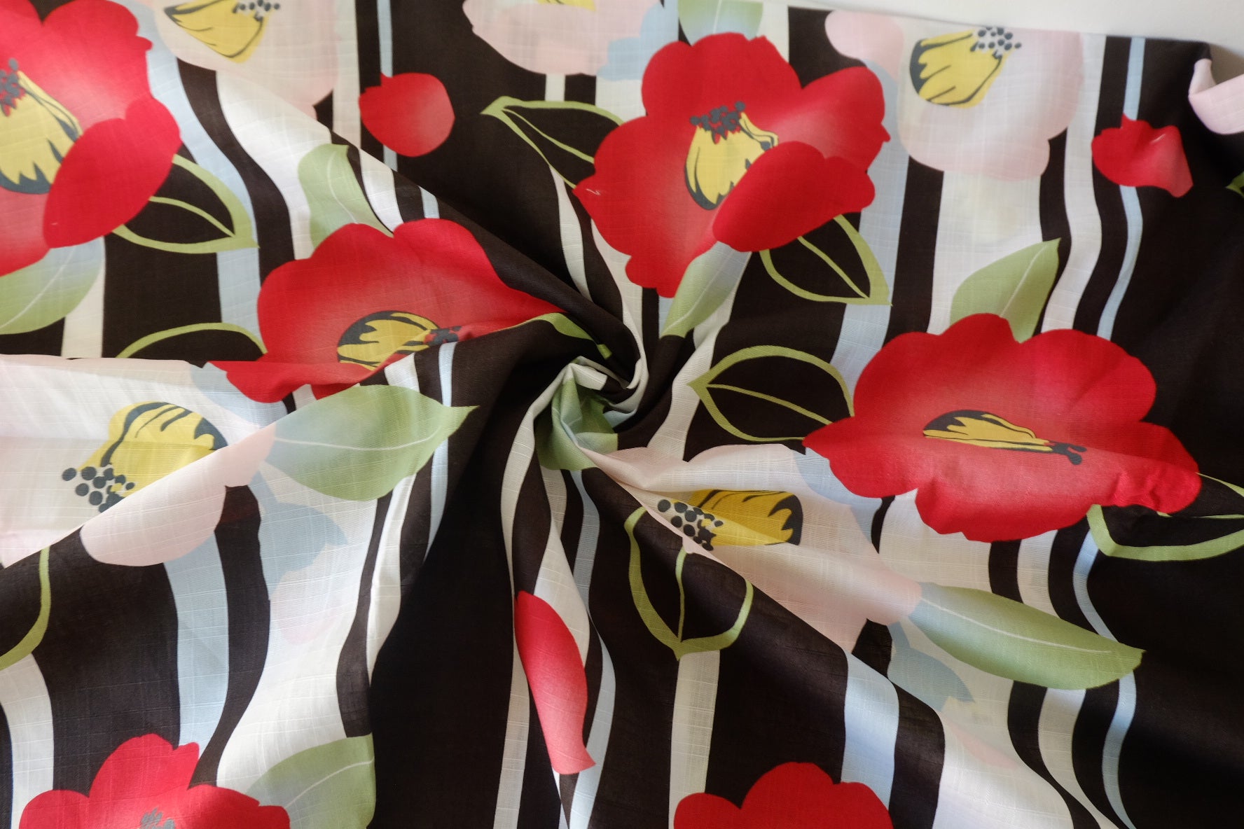 Red Floral Slub Cotton Fabric – 2.2 yd