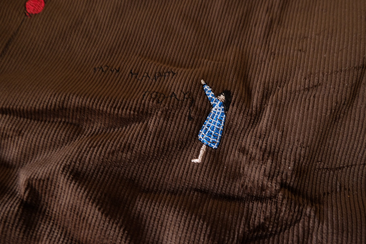 Little Adventures – Embroidered Brown Cotton Corduroy Fabric | 2.2 Yards
