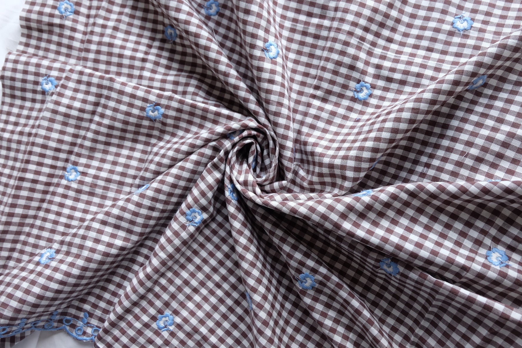 Brown Gingham Embroidered Cotton – 2.2 yd