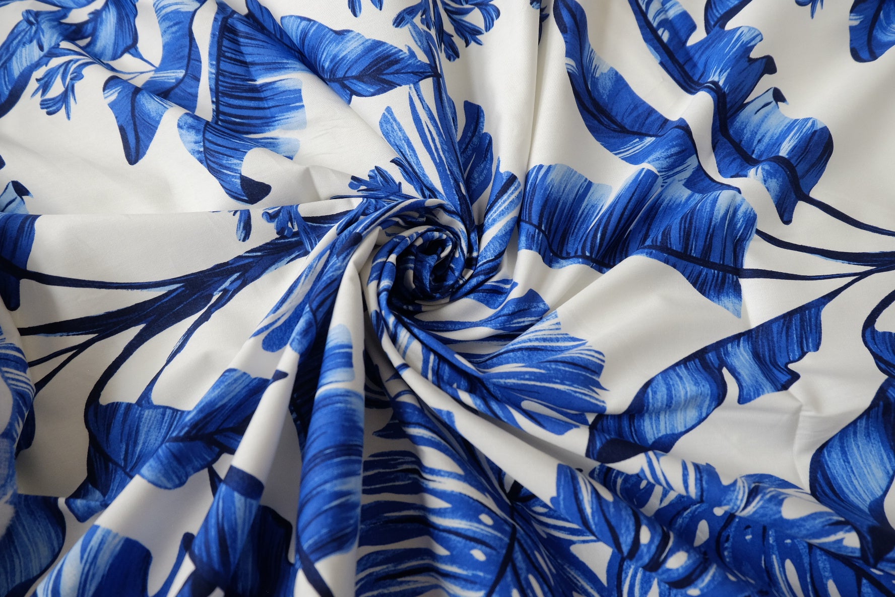 Blue Tropical Leaf Cotton Fabric, 3.28 Yards