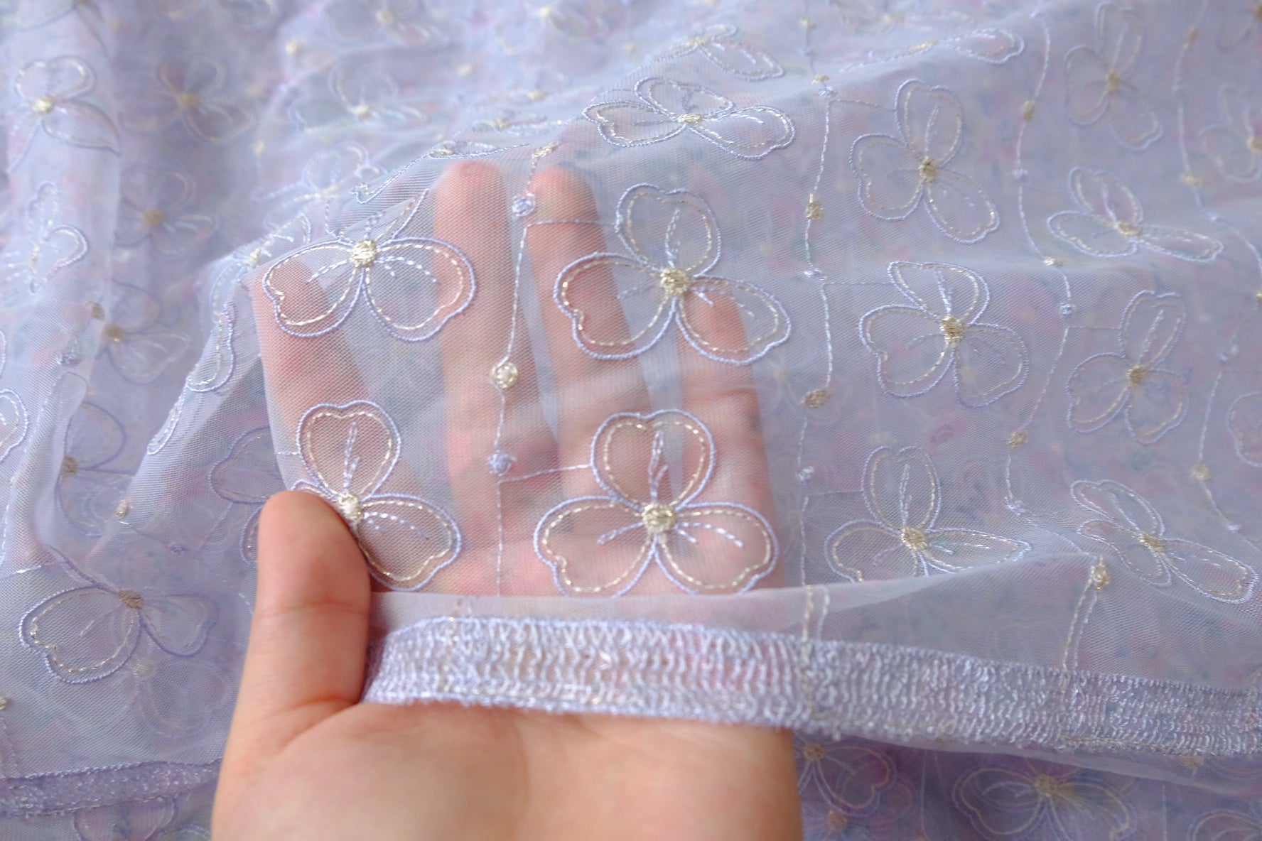 Lavender Floral Embroidered Tulle Fabric — 3.3yd