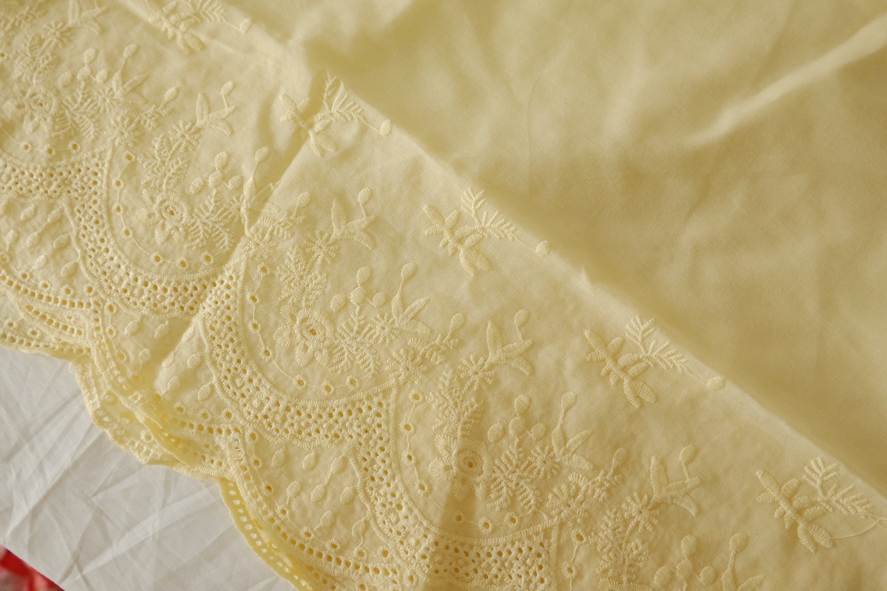 Butter Yellow Embroidered Border Cotton — 2.19 yd