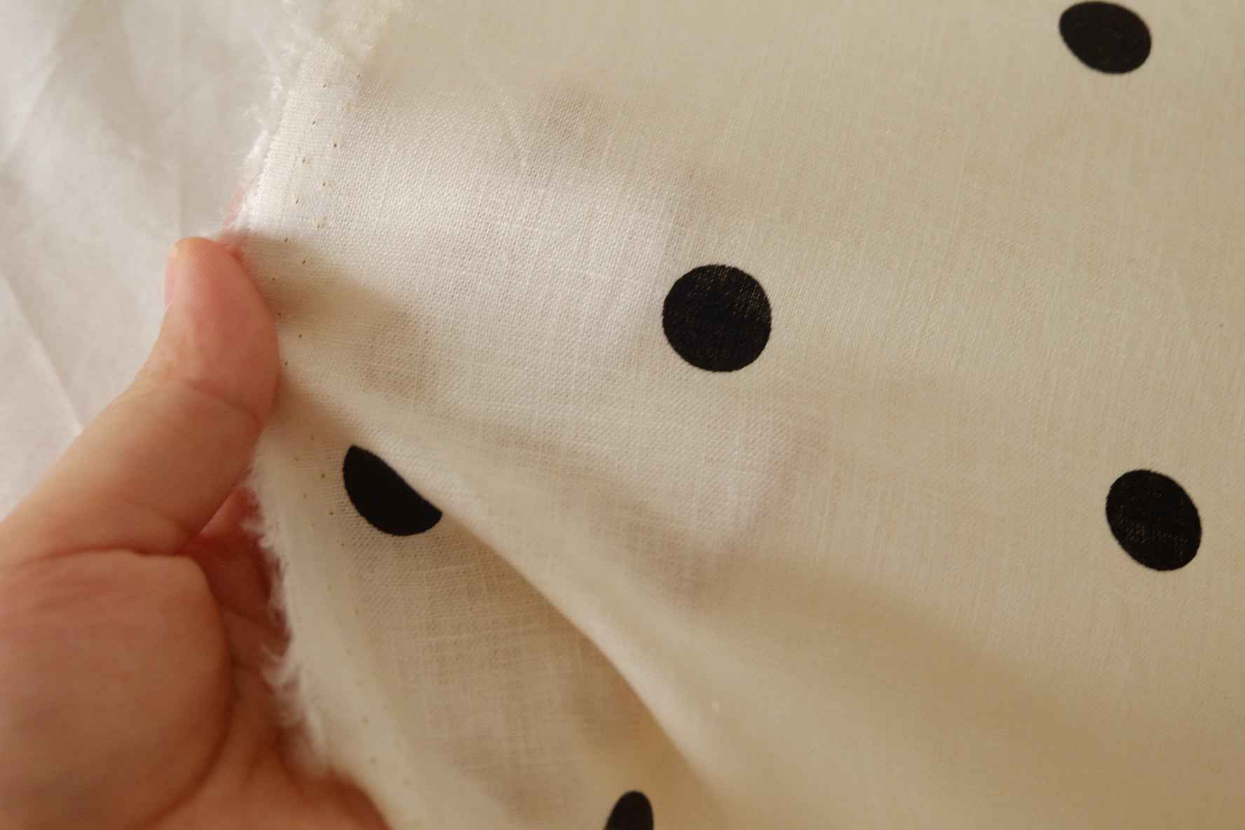 Ivory & Black Polka Dot Linen Fabric – 2.2 yd