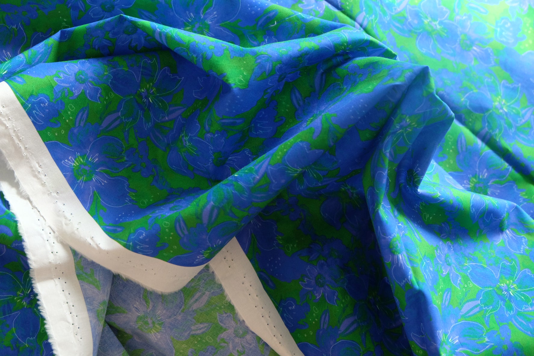 Electric Blue Floral Cotton Lawn – 2.8 Yards