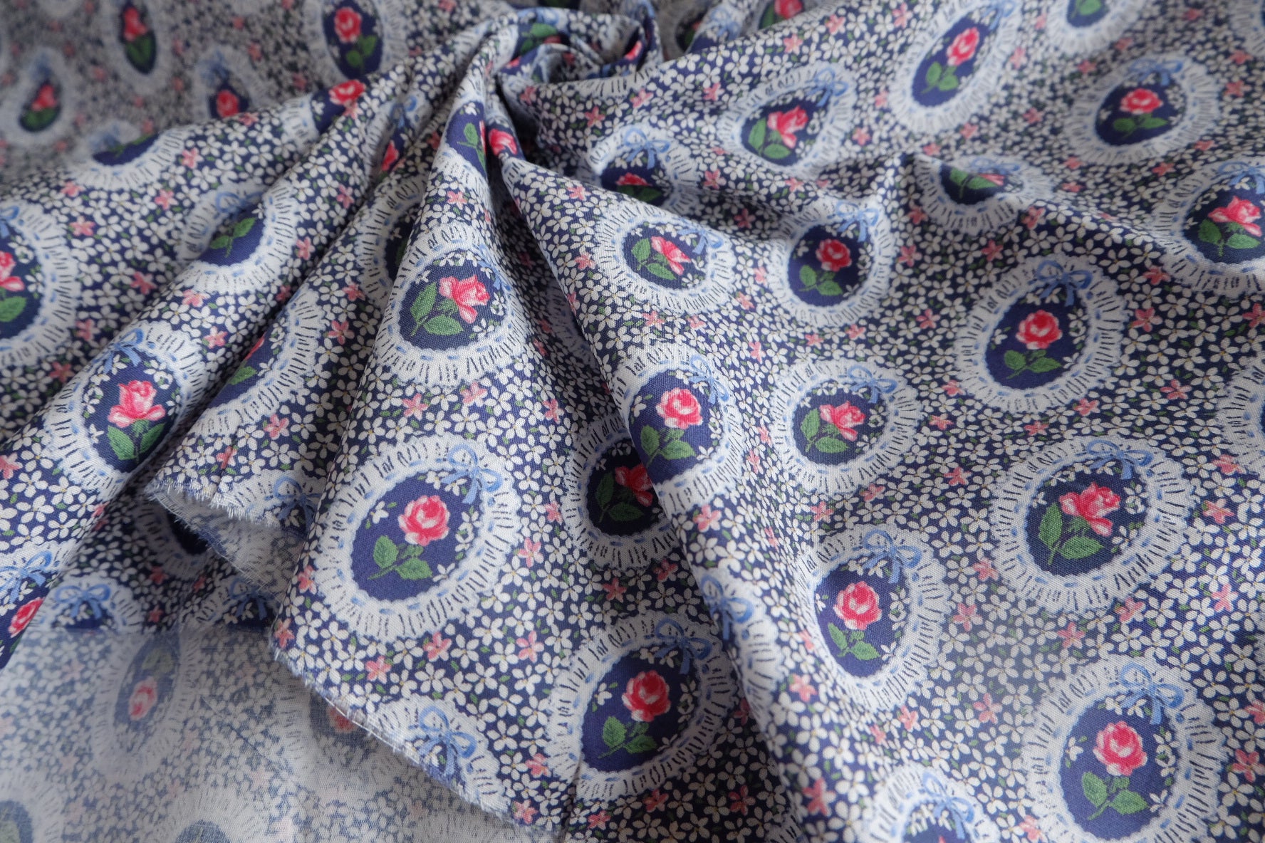 Vintage Rose Locket Cotton Poplin Fabric - 2.84 yd