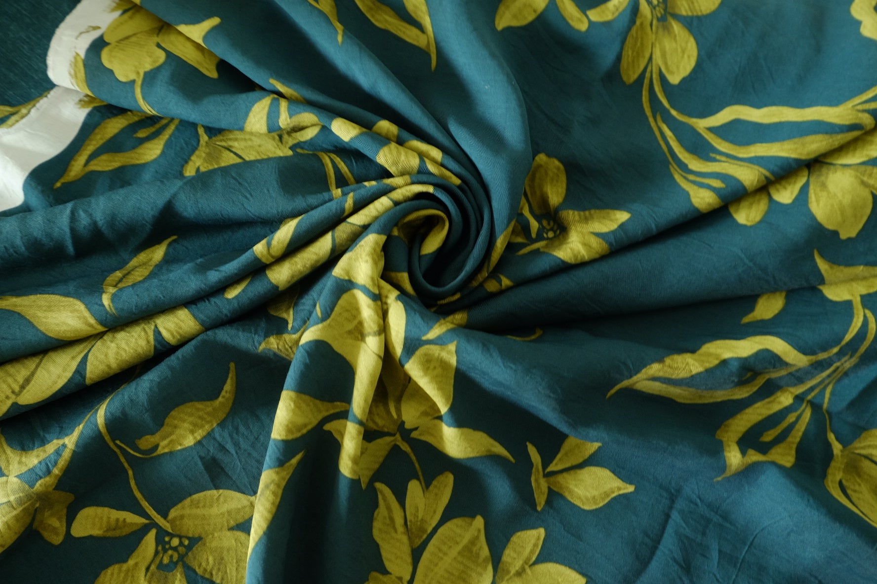 Teal & Mustard Floral Tencel Cotton Fabric – 3.28 yd