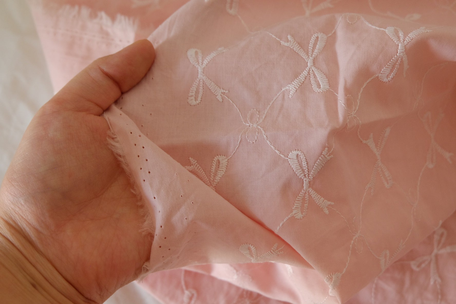 Blush Bow Embroidered Cotton – 2.2 yd