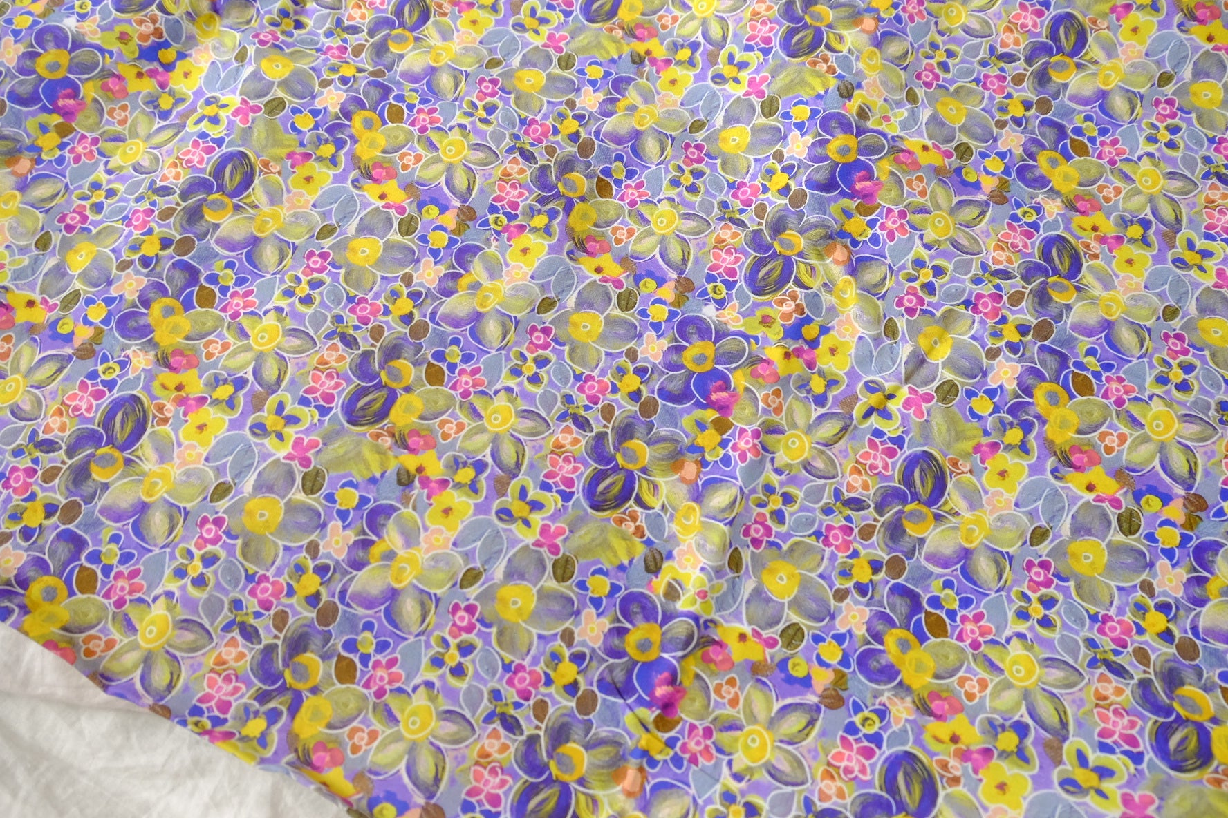 Painterly Purple Yellow Floral Cotton Lawn Fabric - 3.28 yd