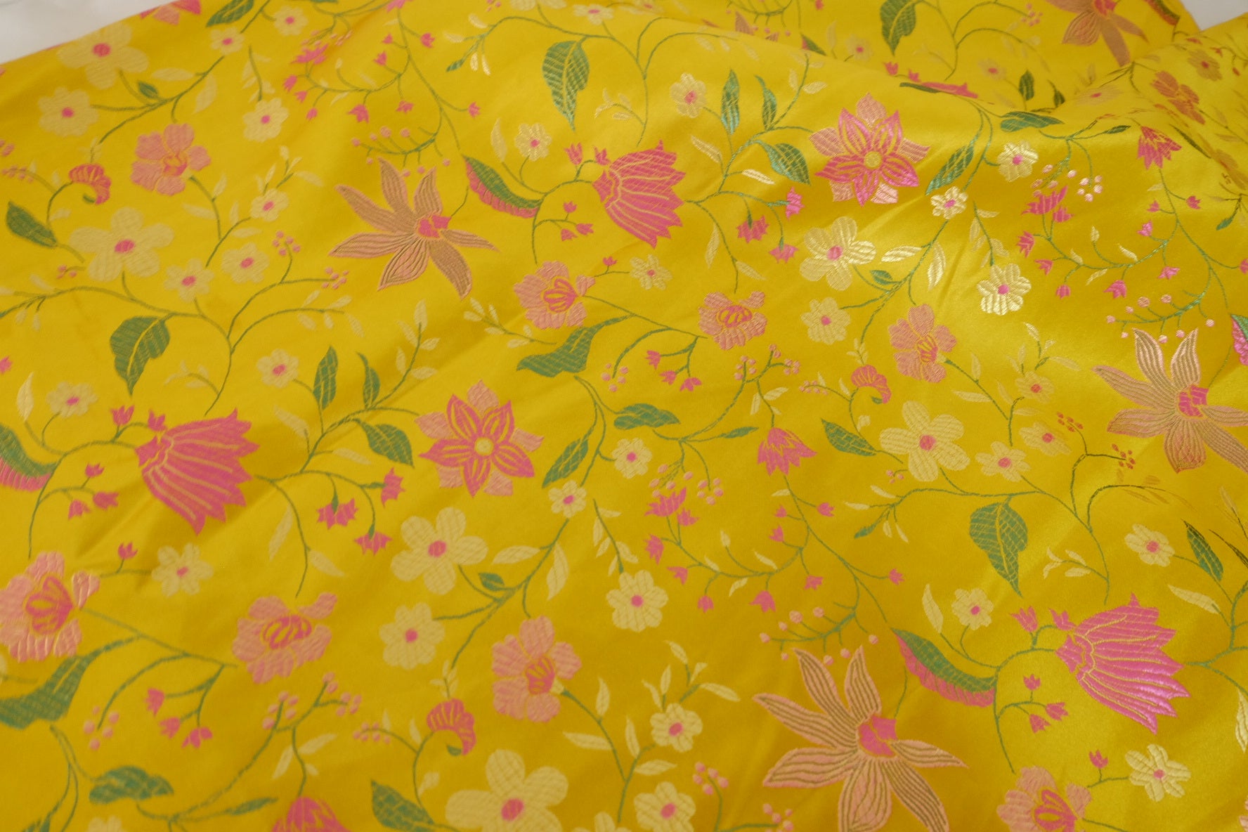 Golden Floral Jacquard Brocade Fabric – 2 yd