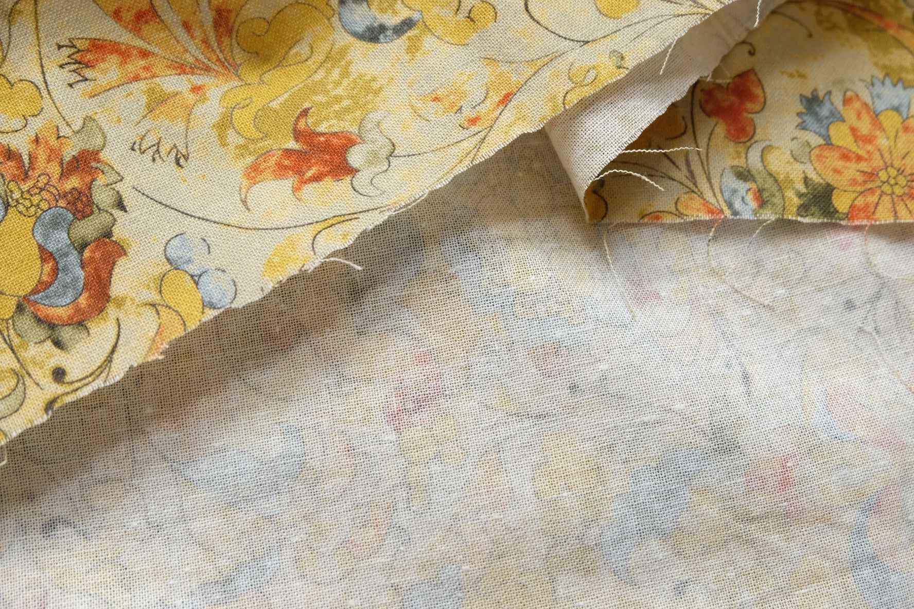 Vintage Ornamental Cotton Linen Fabric, Structured Dress and Skirt Weight, 3.28 Yards