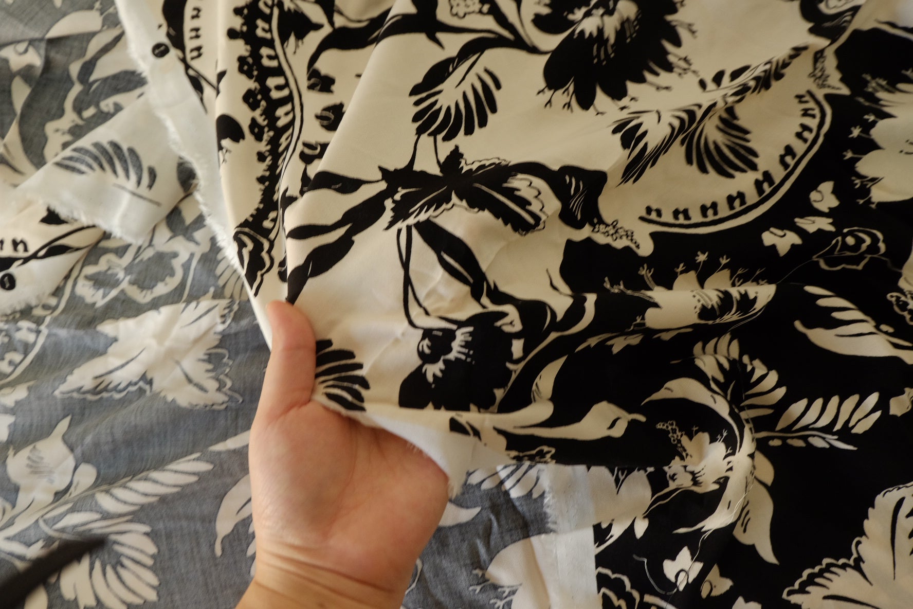 Black and White Floral Rayon Challis Fabric – 3.3 yd