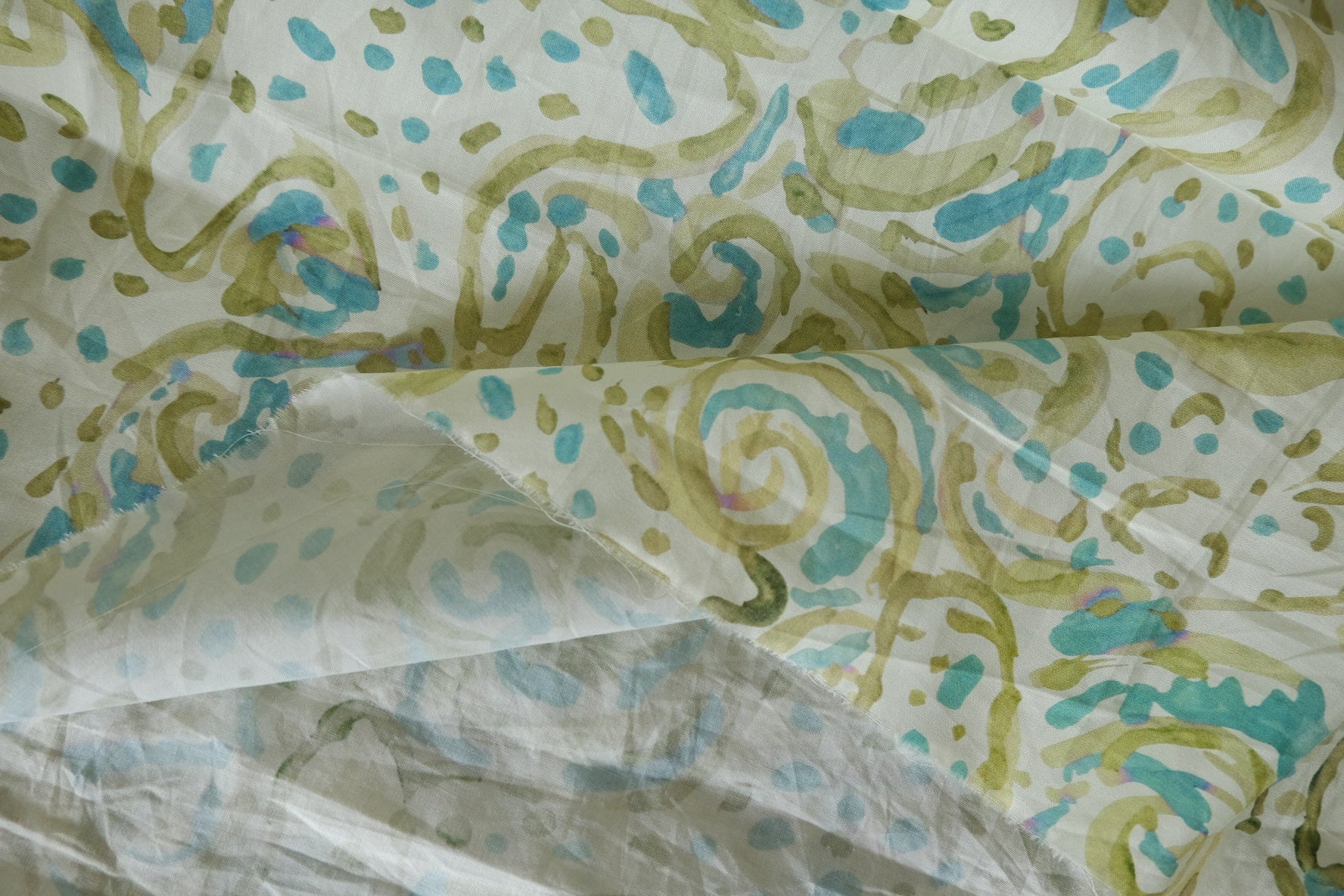 Aqua & Olive Abstract Cotton Poplin – 2.19 yd