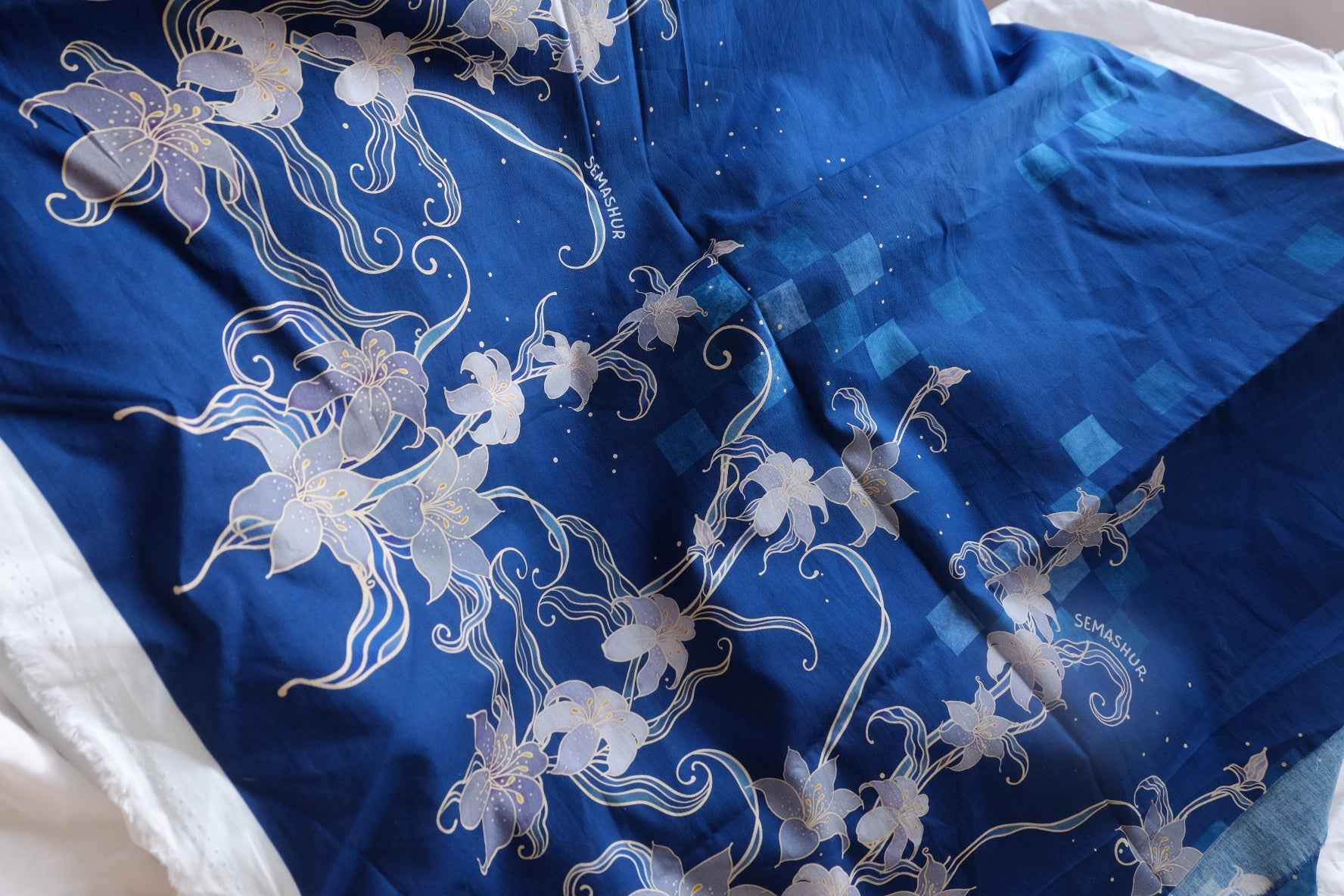 Midnight Lily Border Print Cotton Lawn Fabric - Two 1.31 yd Pieces