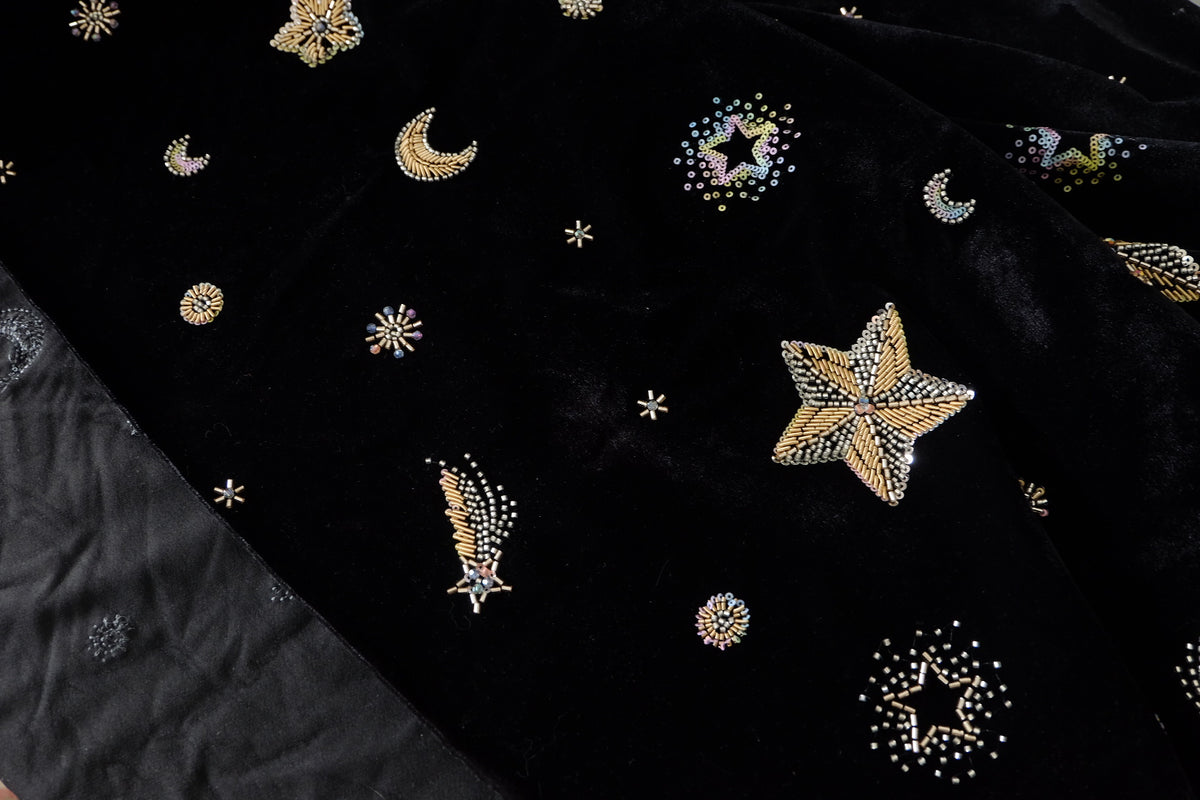 Celestial Beaded Black Velvet – 1.6 yd