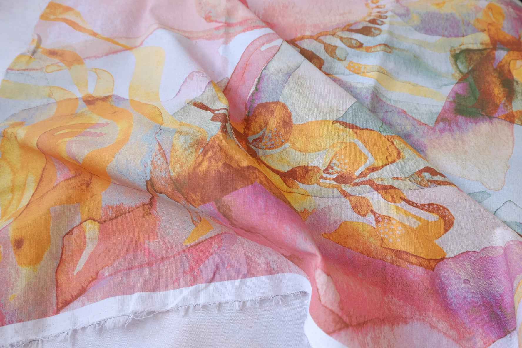 Watercolor Floral Cotton Linen Fabric - 1.64 yd