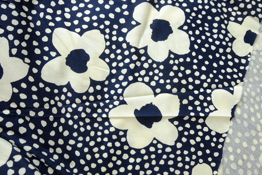 Navy Graphic Floral Cotton Poplin (2.2 Yards)