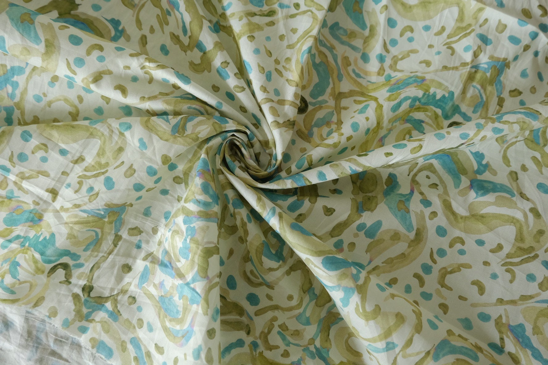 Aqua & Olive Abstract Cotton Poplin – 2.19 yd
