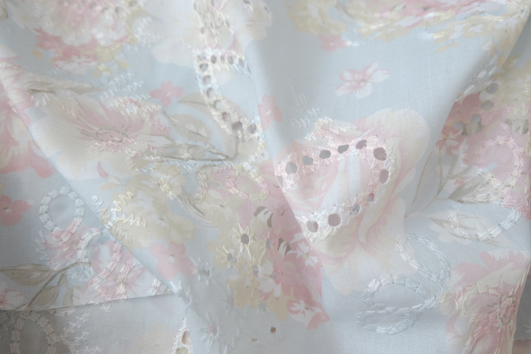 Pastel Floral Embroidered Cotton Blend, 2.19 Yards
