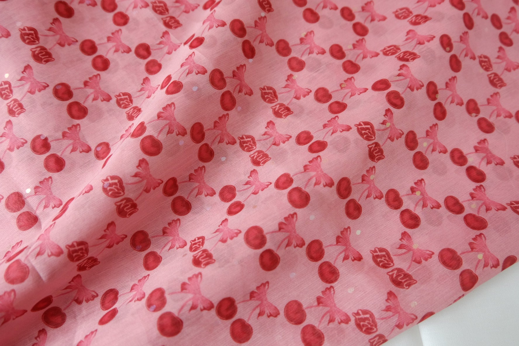 Pink Cherry Sequin Organza Fabric - 2.84 yd