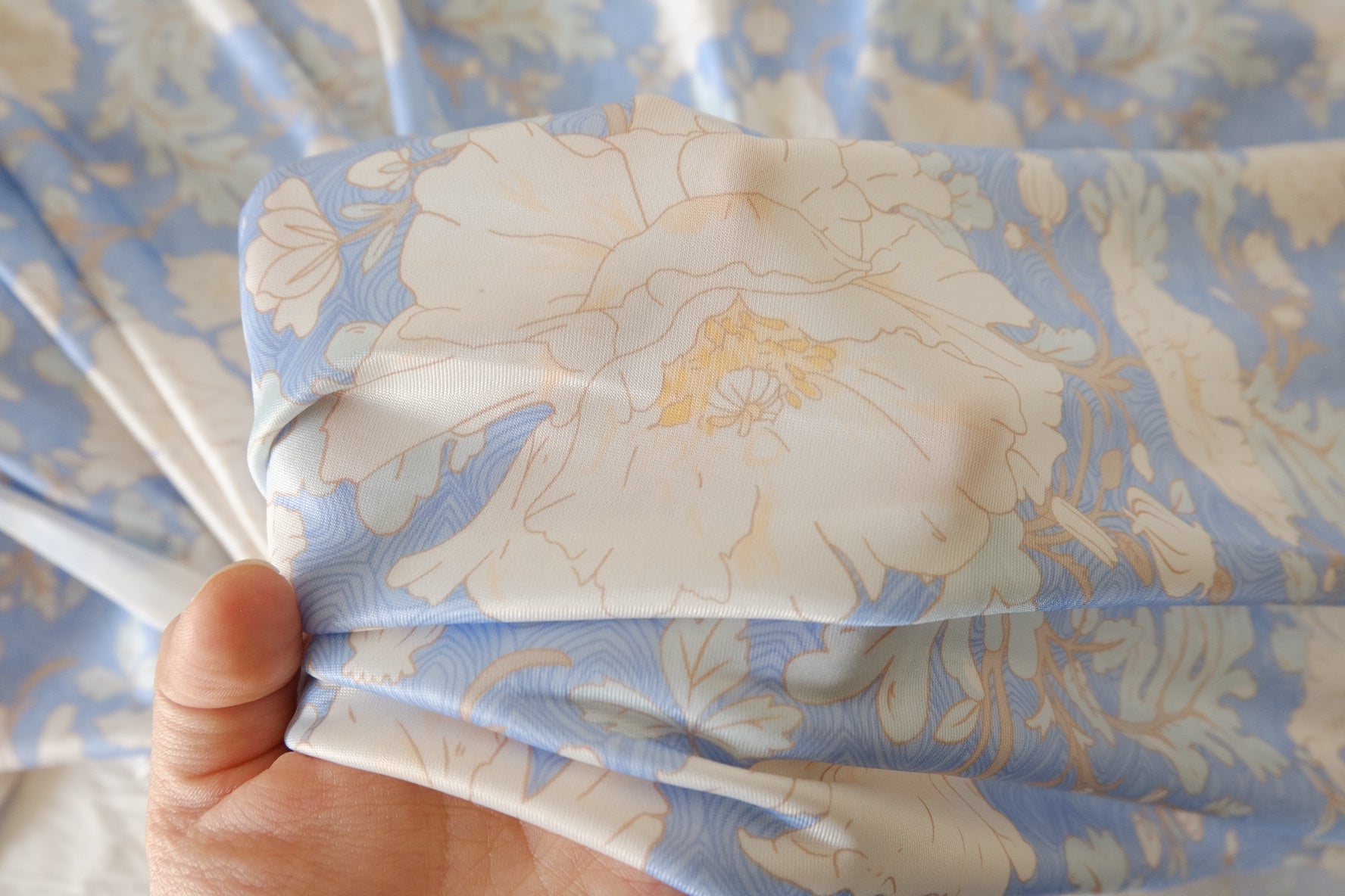 Powder Blue Floral Stretch Mesh – 2.19 yd