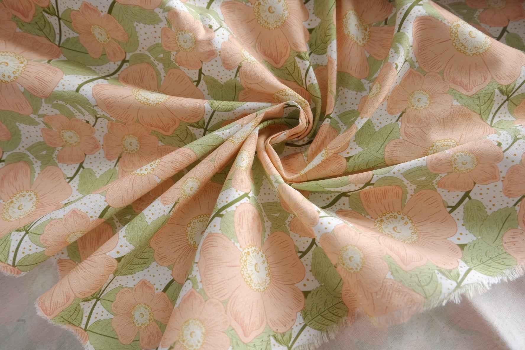 Peach Cottage Floral Cotton Poplin Fabric - 2.19 yd