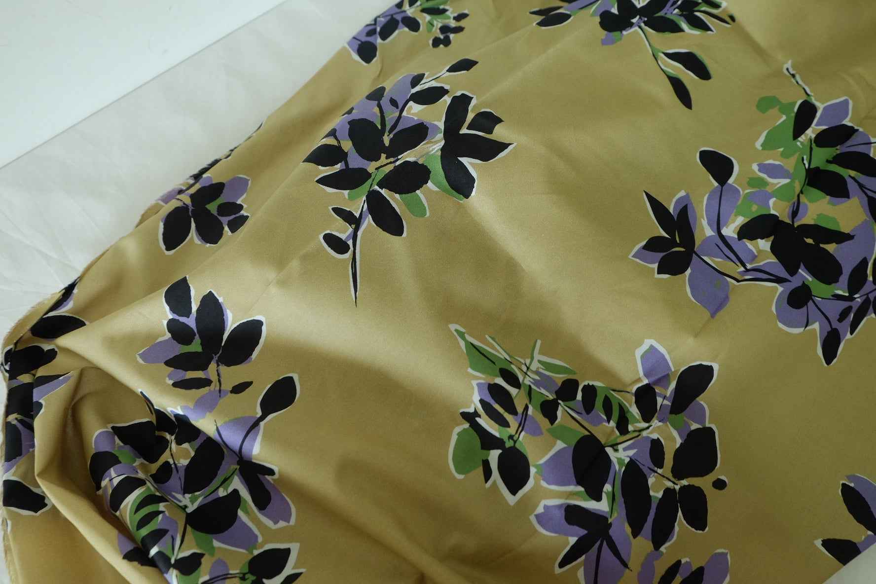 Khaki Abstract Floral Cotton Poplin Fabric – 1.6 yd