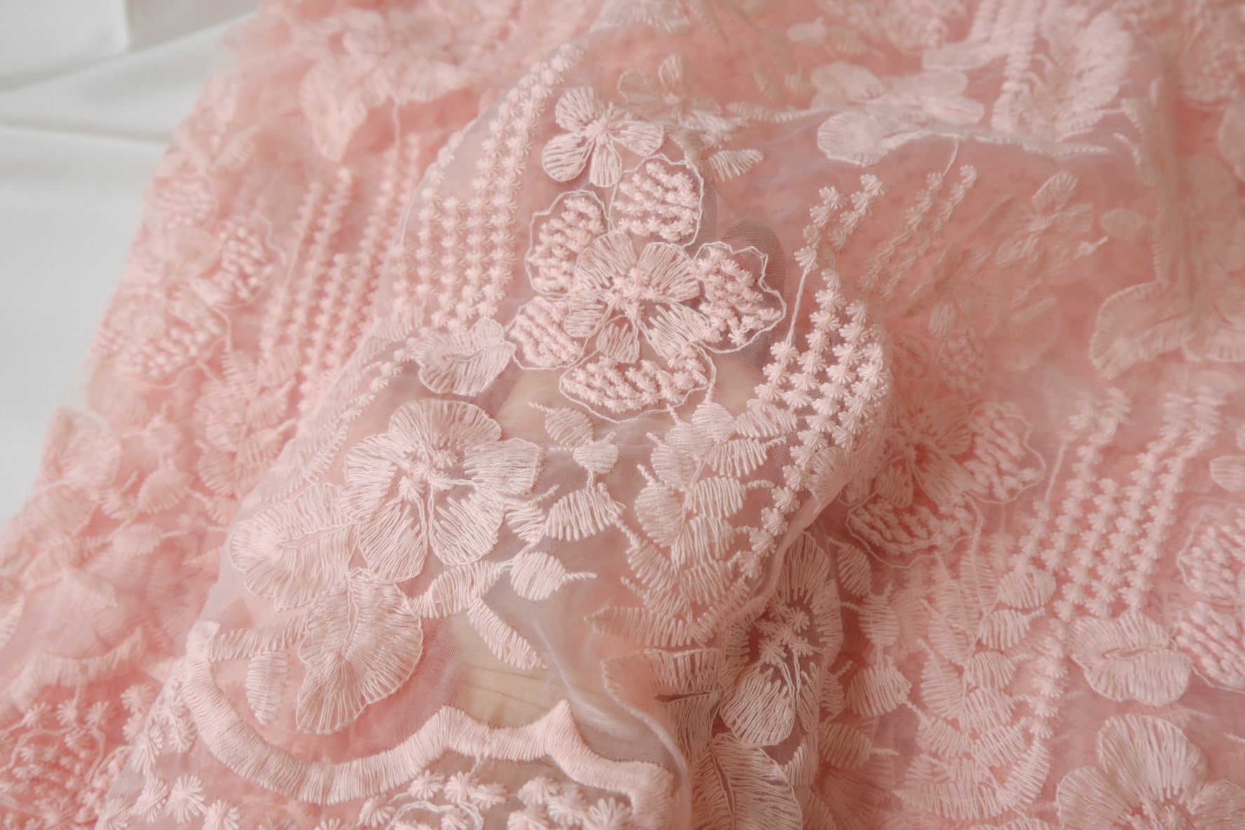 Pink Embroidered Cotton Organza Fabric - 2.52 yd