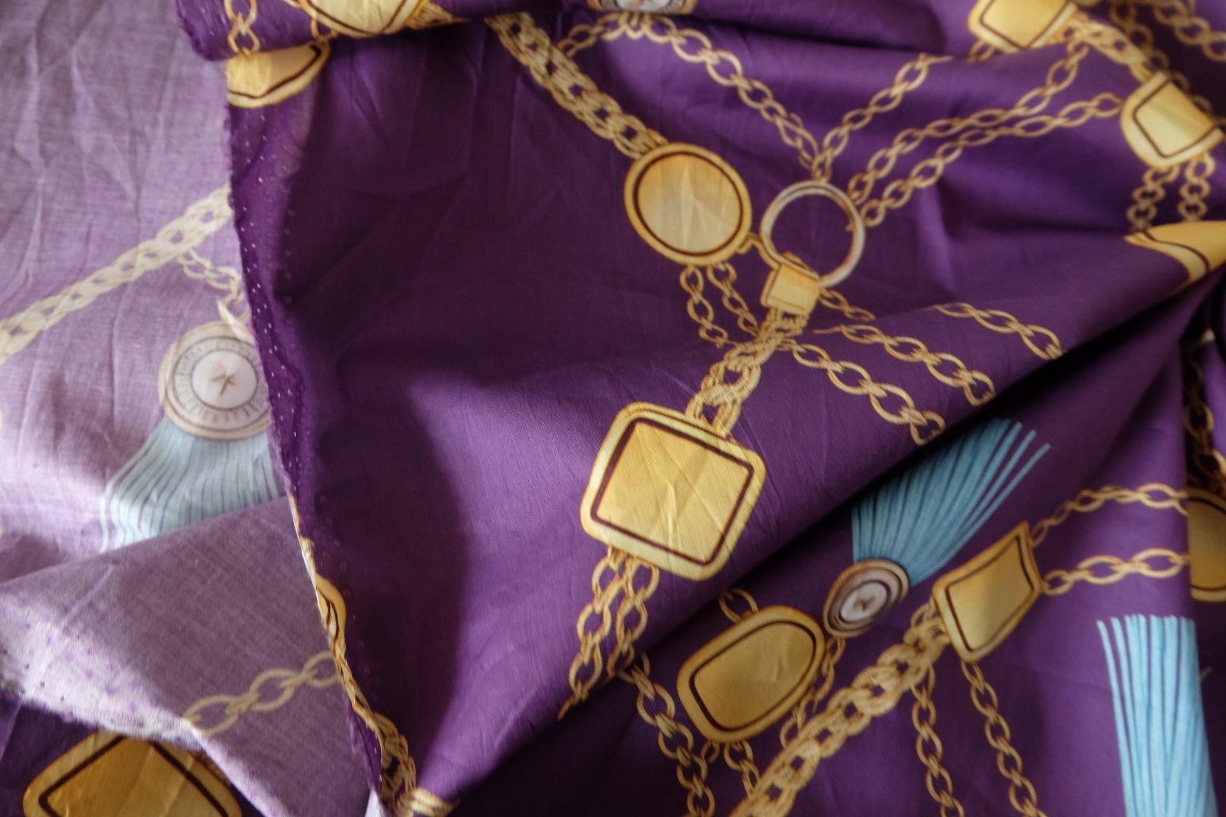 Purple Chain & Tassel Cotton Lawn Fabric – 1.6 yd