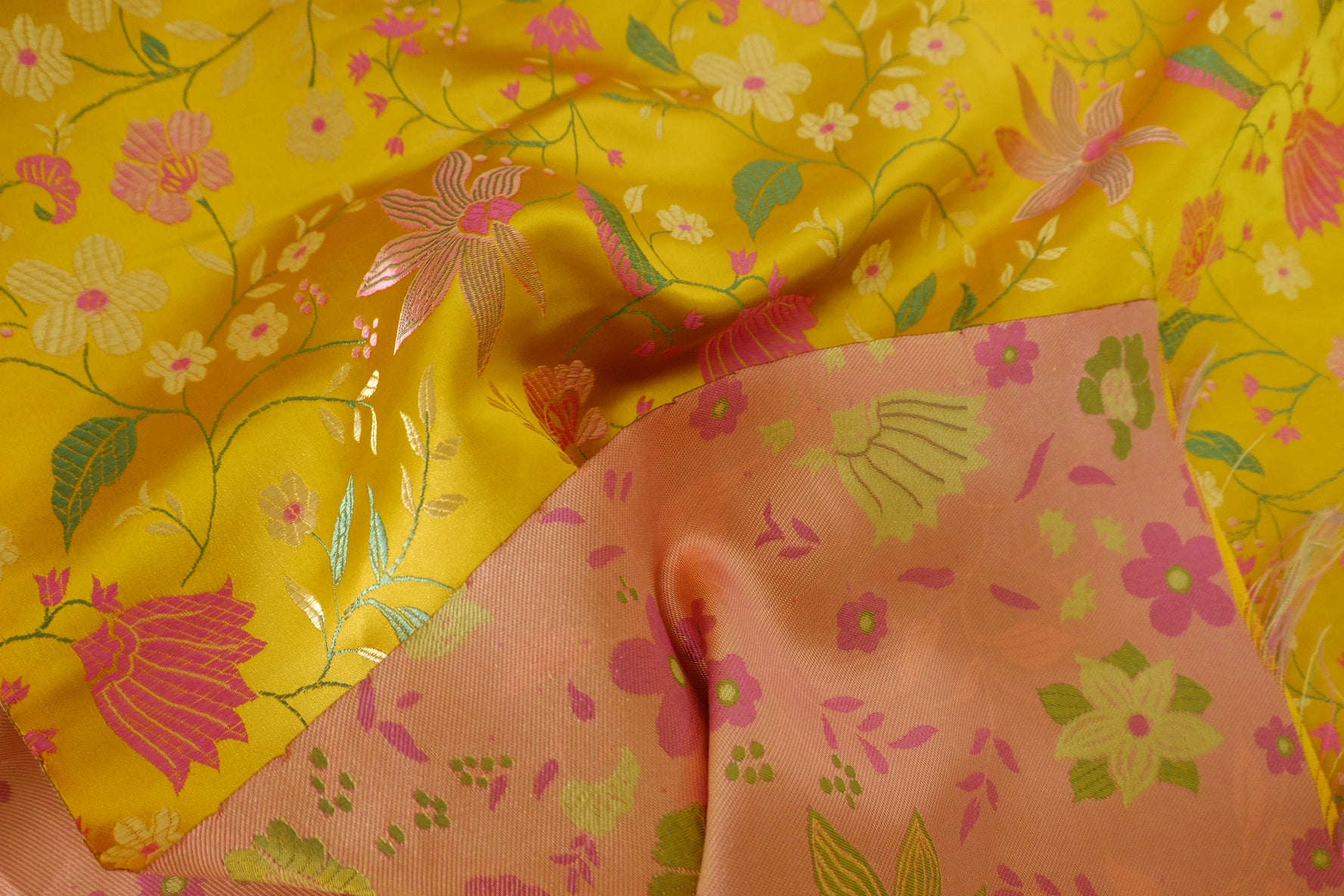 Golden Floral Jacquard Brocade Fabric – 2 yd