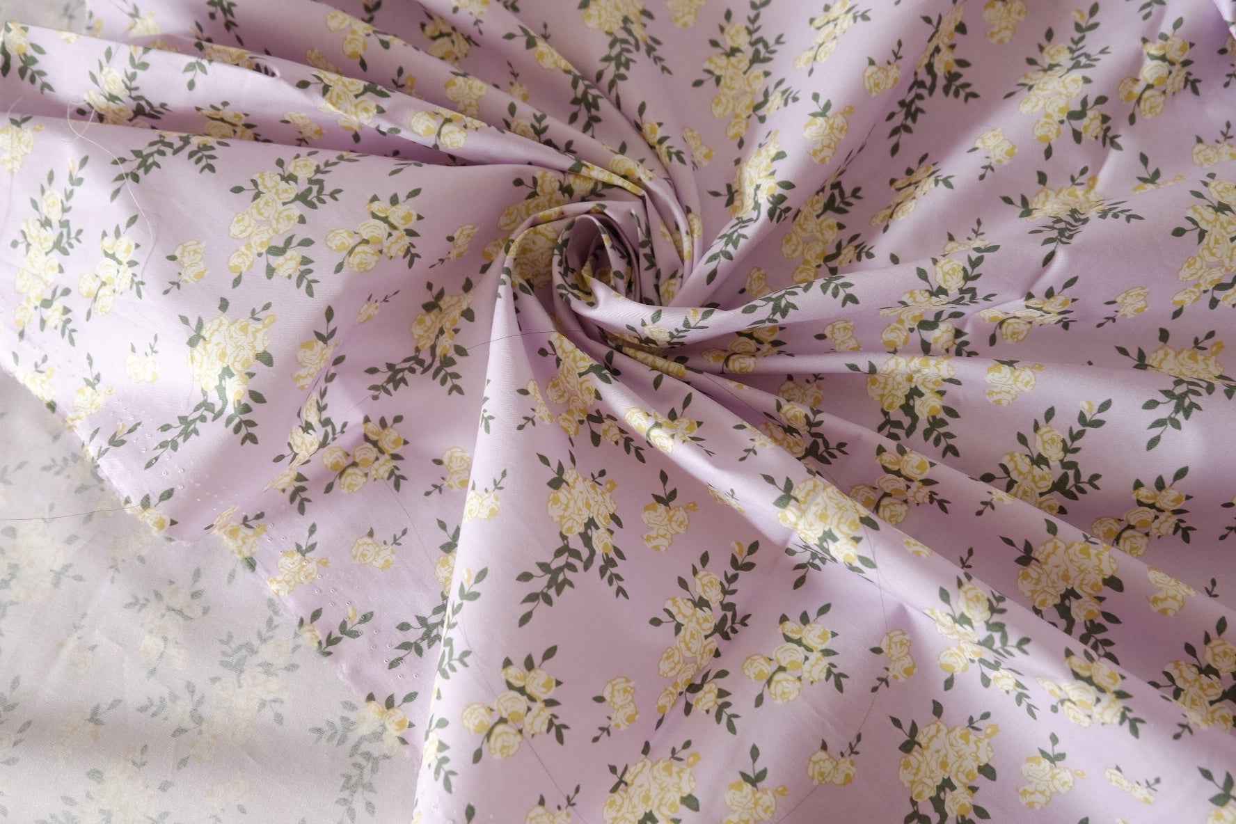 Lavender & Yellow Rose Floral Cotton Poplin Fabric – 1.6 Yards